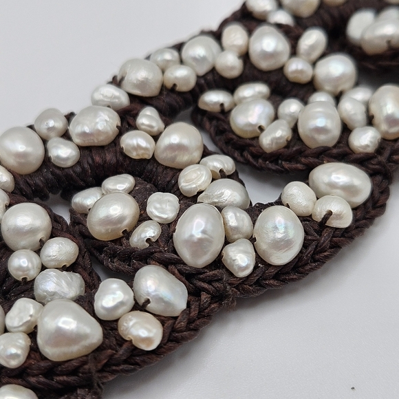 VINTAGE Unique Handmade Woven Wide Bracelet Freshwater Pearls - Picture 3 of 8